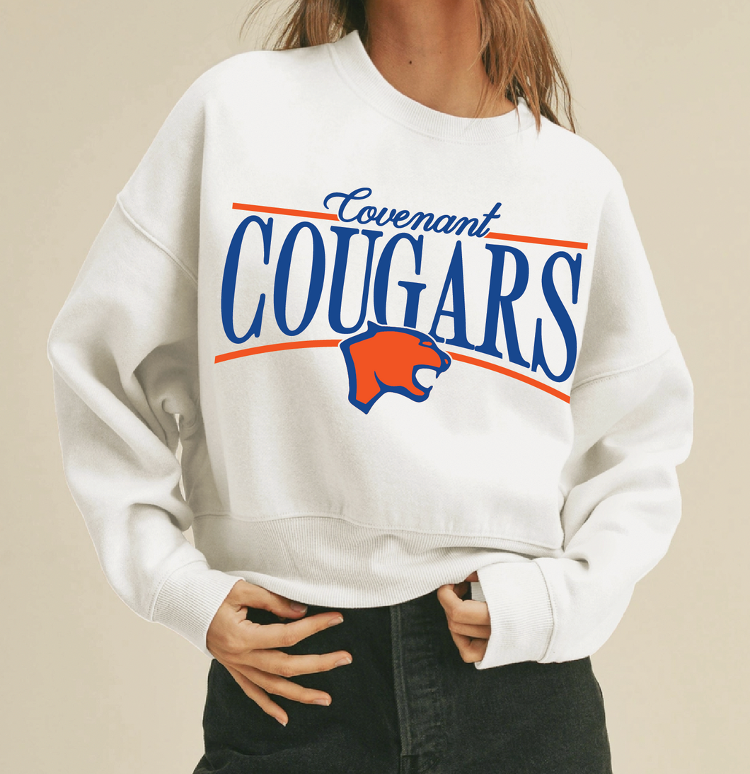 Scripted Short Cropped Crew Sweatshirt in White