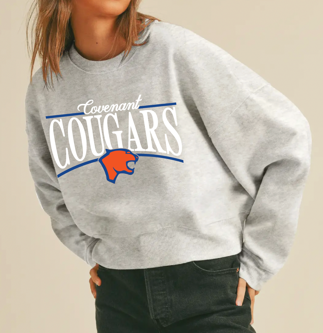 Scripted Short Cropped Crew Sweatshirt in Lt. Grey Htr