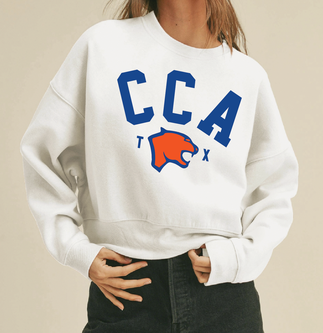 All-In Cropped Crew Sweatshirt in White